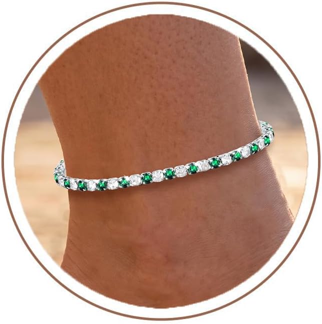 Detalle de HEEYA Fußkettchen für Damen Silber mit 5A Zirkonia – verstellbares, hypoallergenes Tennis-Fußkettchen
