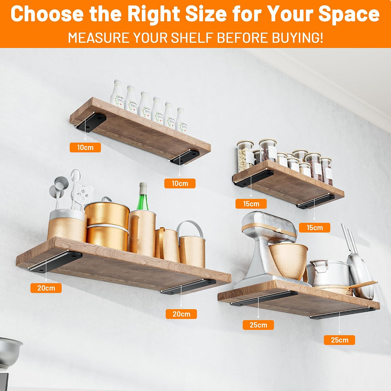Thumbnail 6 de HUAEU Heavy Duty L-Shaped Shelf Brackets (10cm) – 4 Pack Black, Wall-Mounted Supports