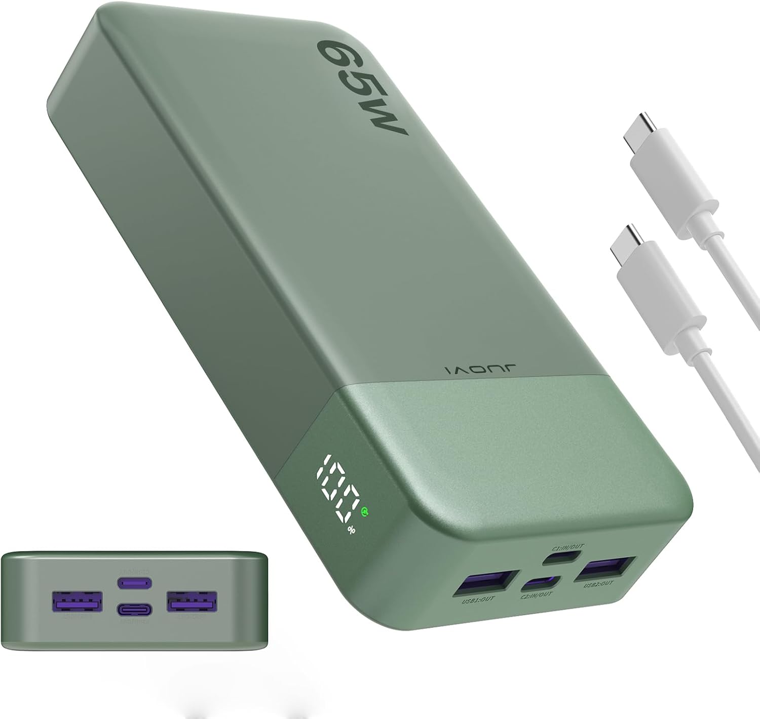 Detalle de JUOVI 65W Power Bank Fast Charging (20000mAh) – 65W laptop charger with USB‑C & USB‑A ports