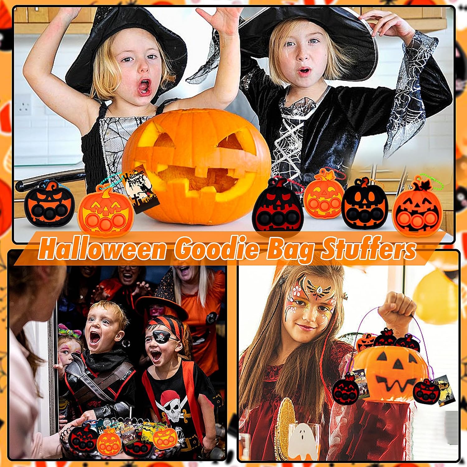 Thumbnail 6 de Kiss Monkey Halloween Pumpkin Pop Fidget Toys, 24-Piece Silicone Keychains