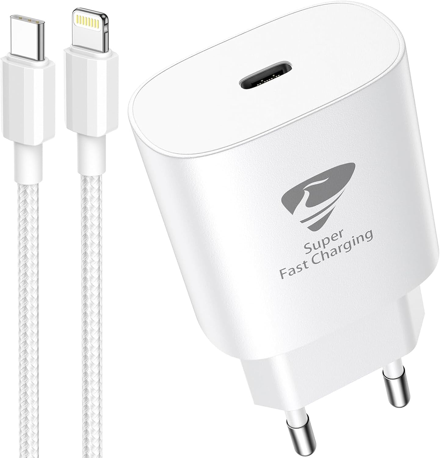 Detalle de Caricatore USB-C 20W con cavo Lightning da 2 m – Yosou, ricarica rapida per iPhone e dispositivi