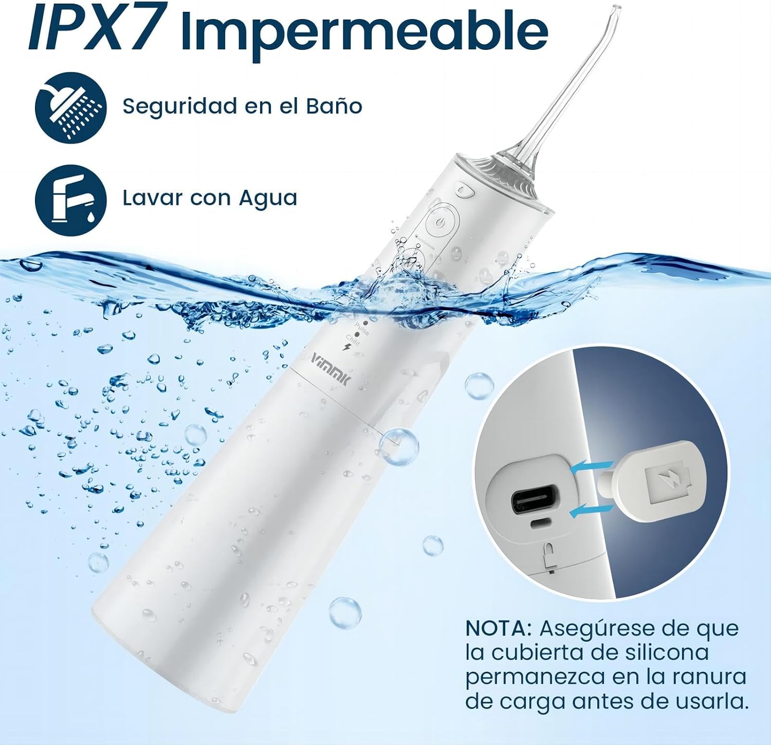 Detalle 2 de Vimmk Irrigador Dental Portátil Inalámbrico con 8 Boquillas 🦷