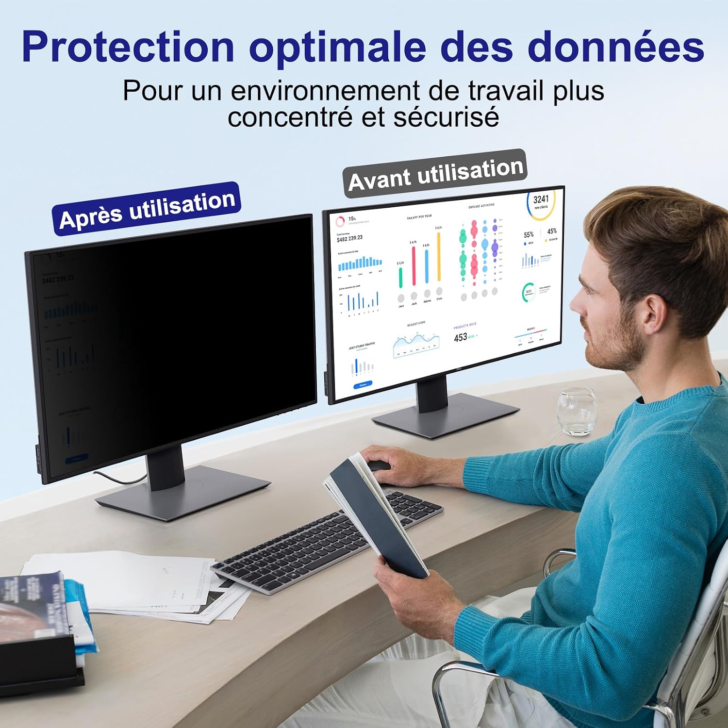 Detalle 2 de Filtre de confidentialité pour écran 21,5 pouces – 16:9, anti-reflets et anti-lumière bleue