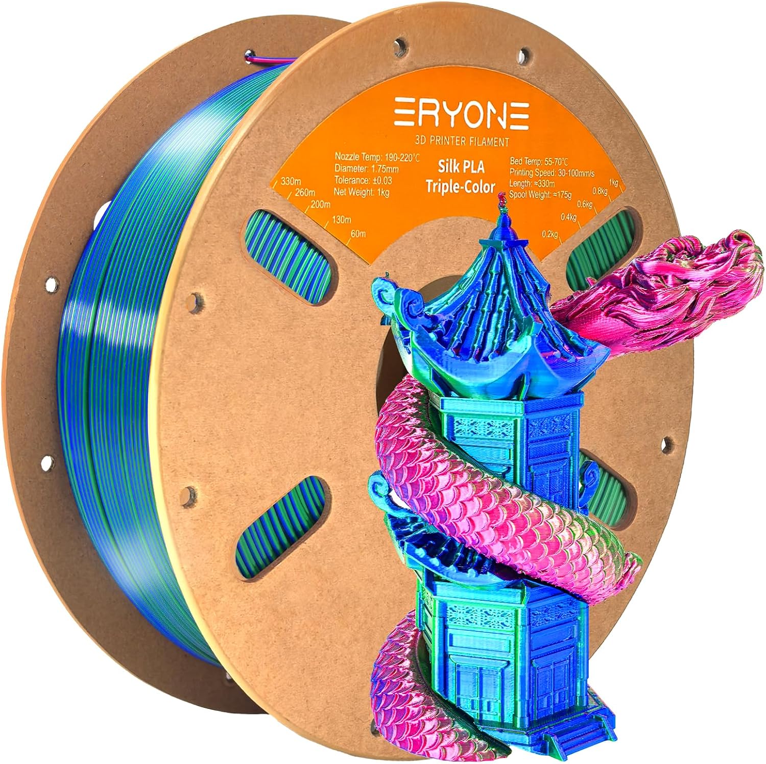 Detalle de ERYONE GUS-M4 Silk Tri-Colour PLA Filament, 1.75 mm, Red Blue Green, 1 kg