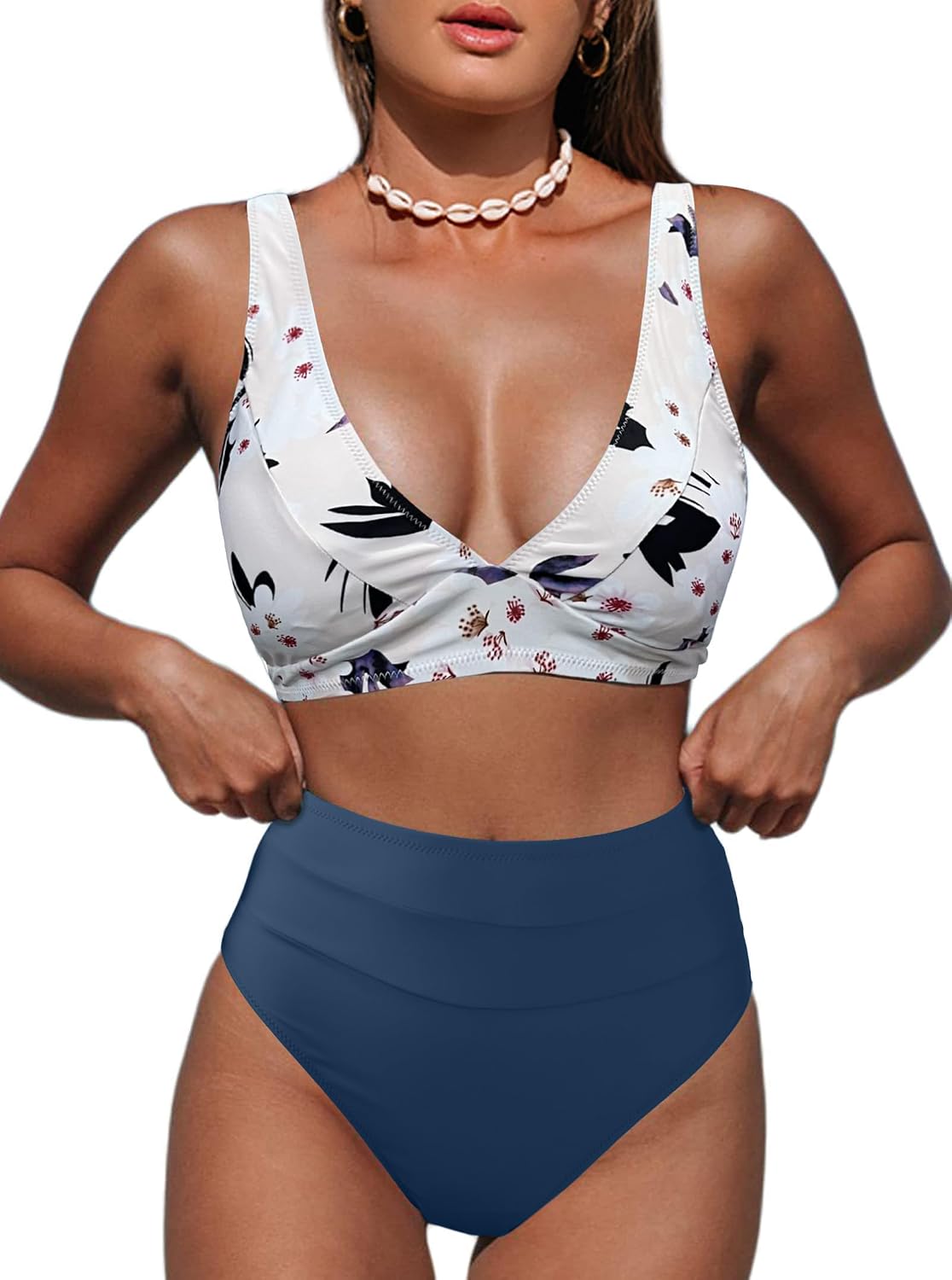 Thumbnail 4 de Hilinker Women's Leopard V Neck High Waisted 2-Piece Bikini Swimsuit
