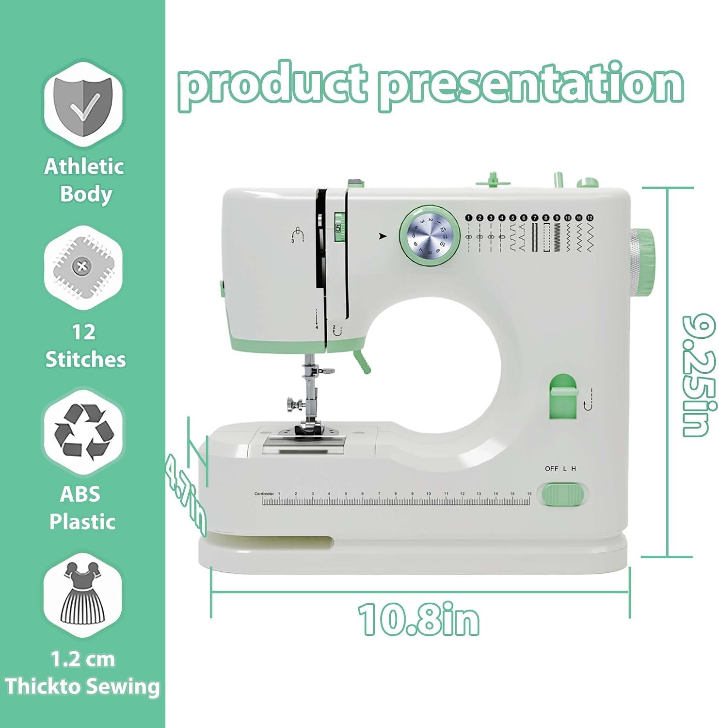 Detalle de Stoigeld Portable Sewing Machine for Beginners, 12 Stitches and 32-Piece Kit