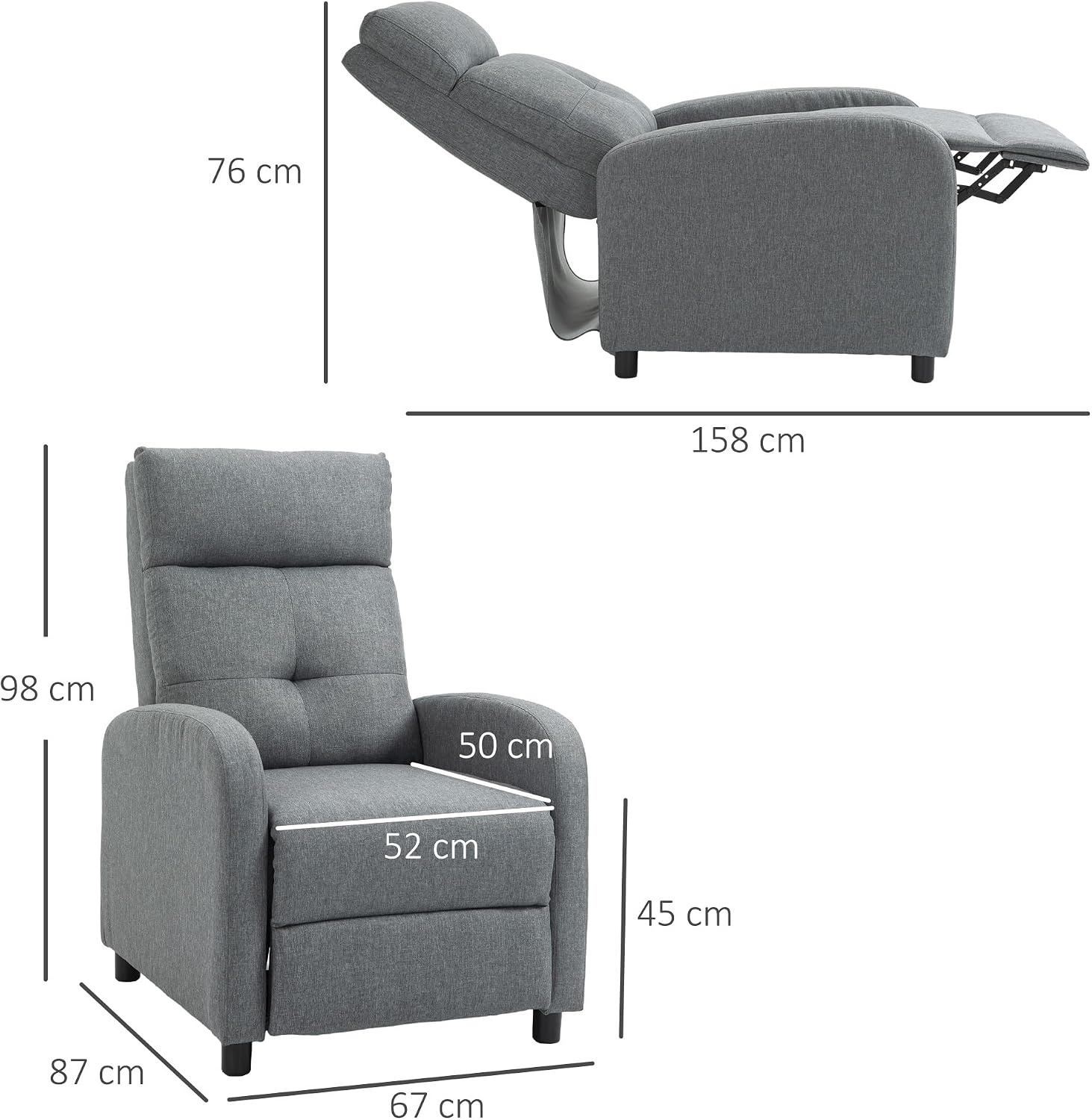 Thumbnail 6 de HOMCOM Sillón Relax Reclinable 155° Gris