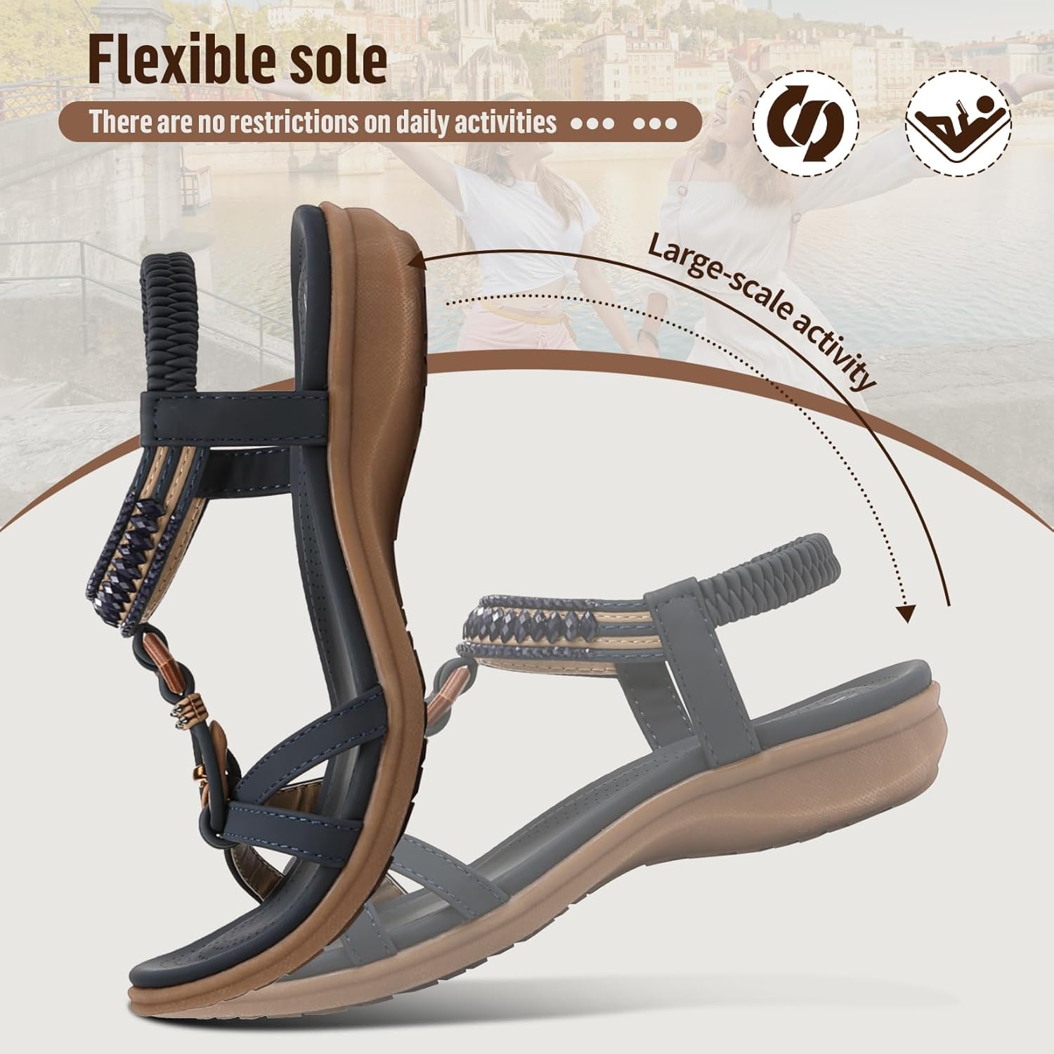 Thumbnail 2 de Littleplum Damen-Sandalen: flache Sommer-Sandaletten mit Glitzersteinen