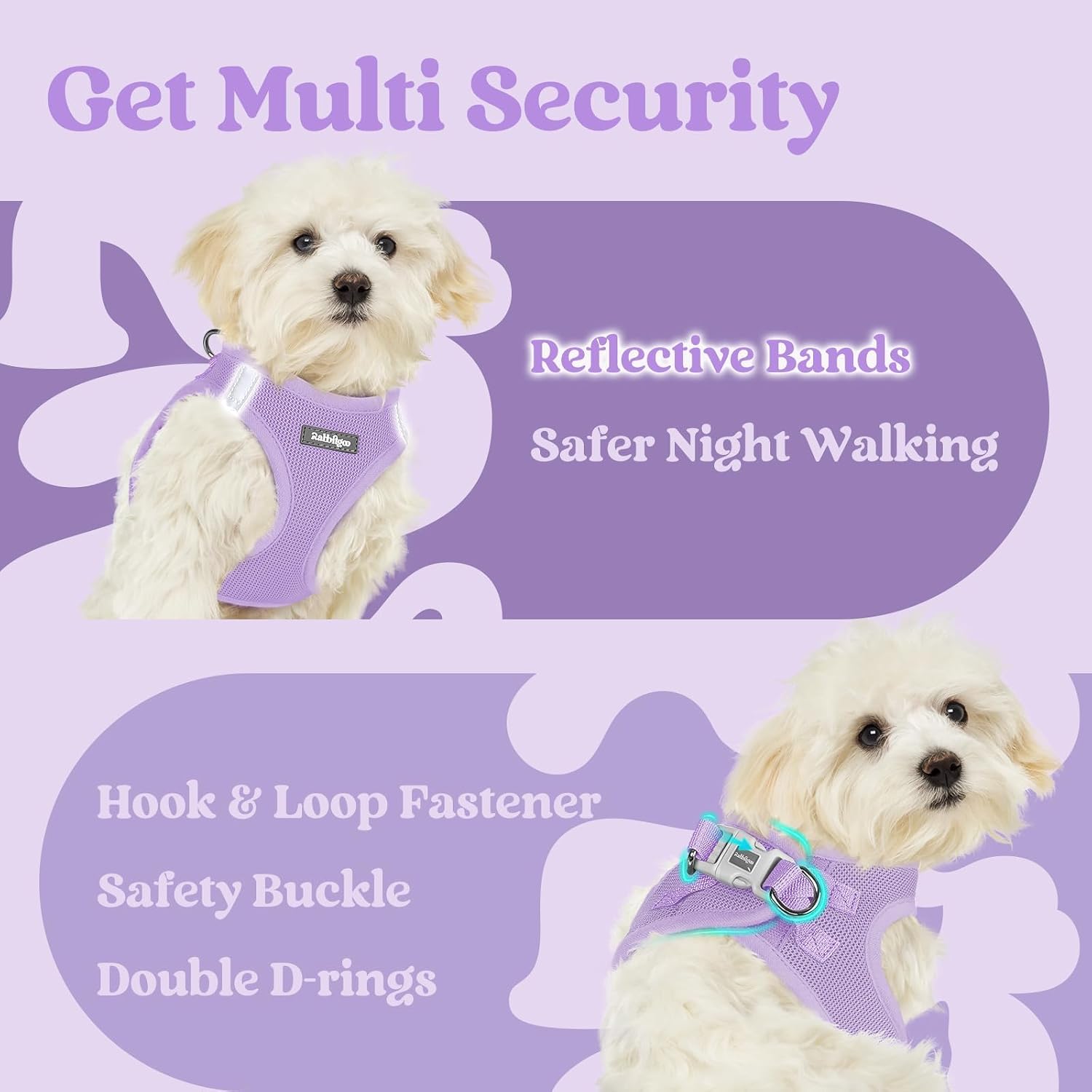 Thumbnail 6 de rabbitgoo Dog Harness Small Dog (Size M) – Step-in Soft Mesh, Reflective, Light Purple