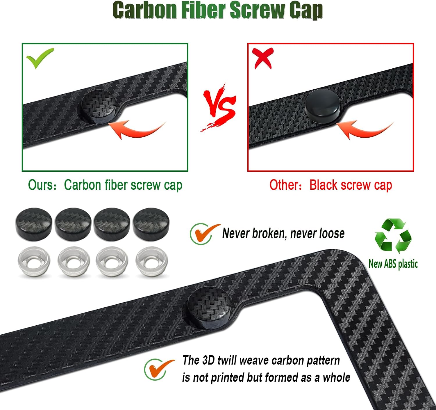 Thumbnail 3 de FBJTDQ Carbon Fiber License Plate Frames, 2 Pack – Black ABS Front & Rear Set with Hardware & Stickers