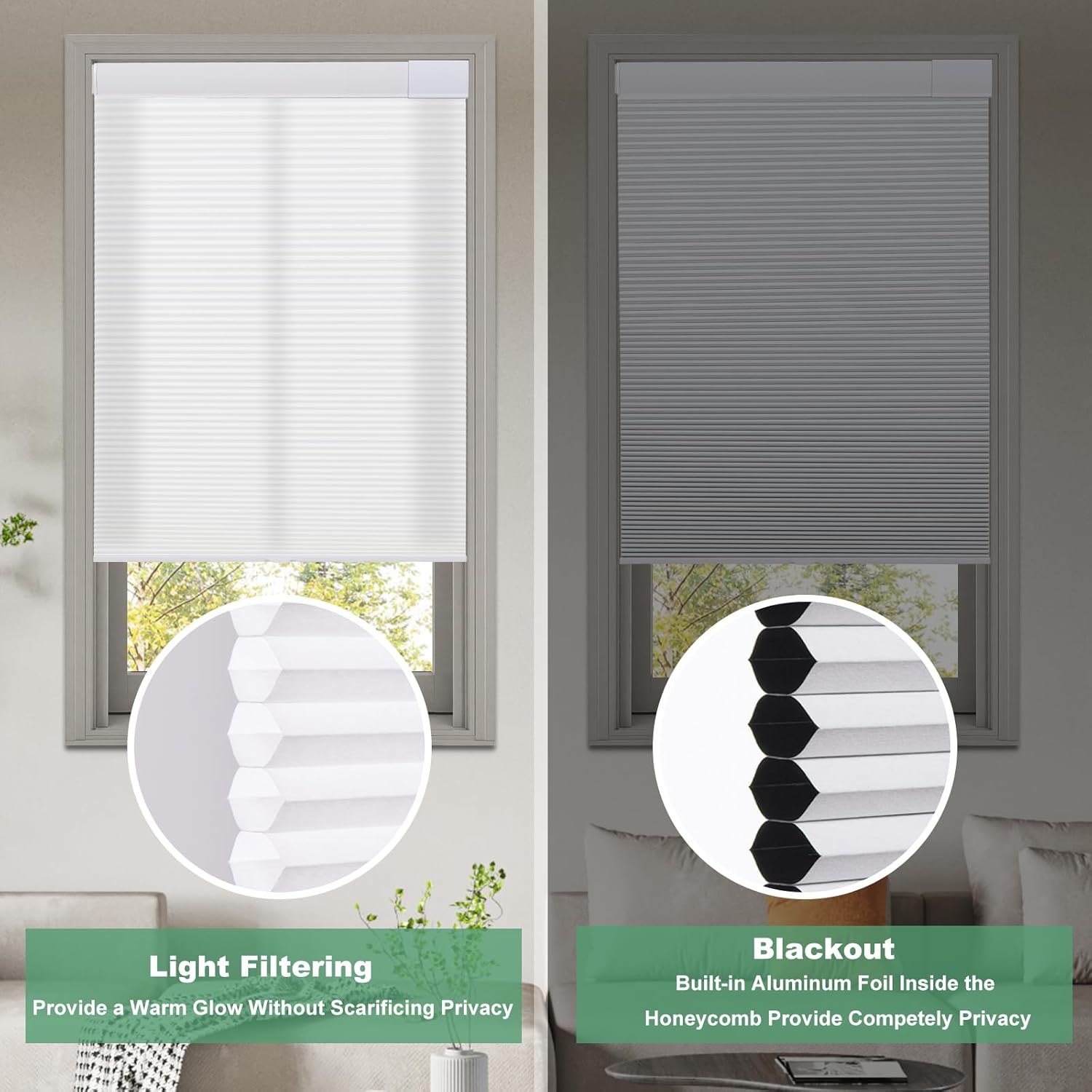Thumbnail 4 de Tonature No Drill Cellular Shades for Indoor Windows (27" W x 64" H) – White