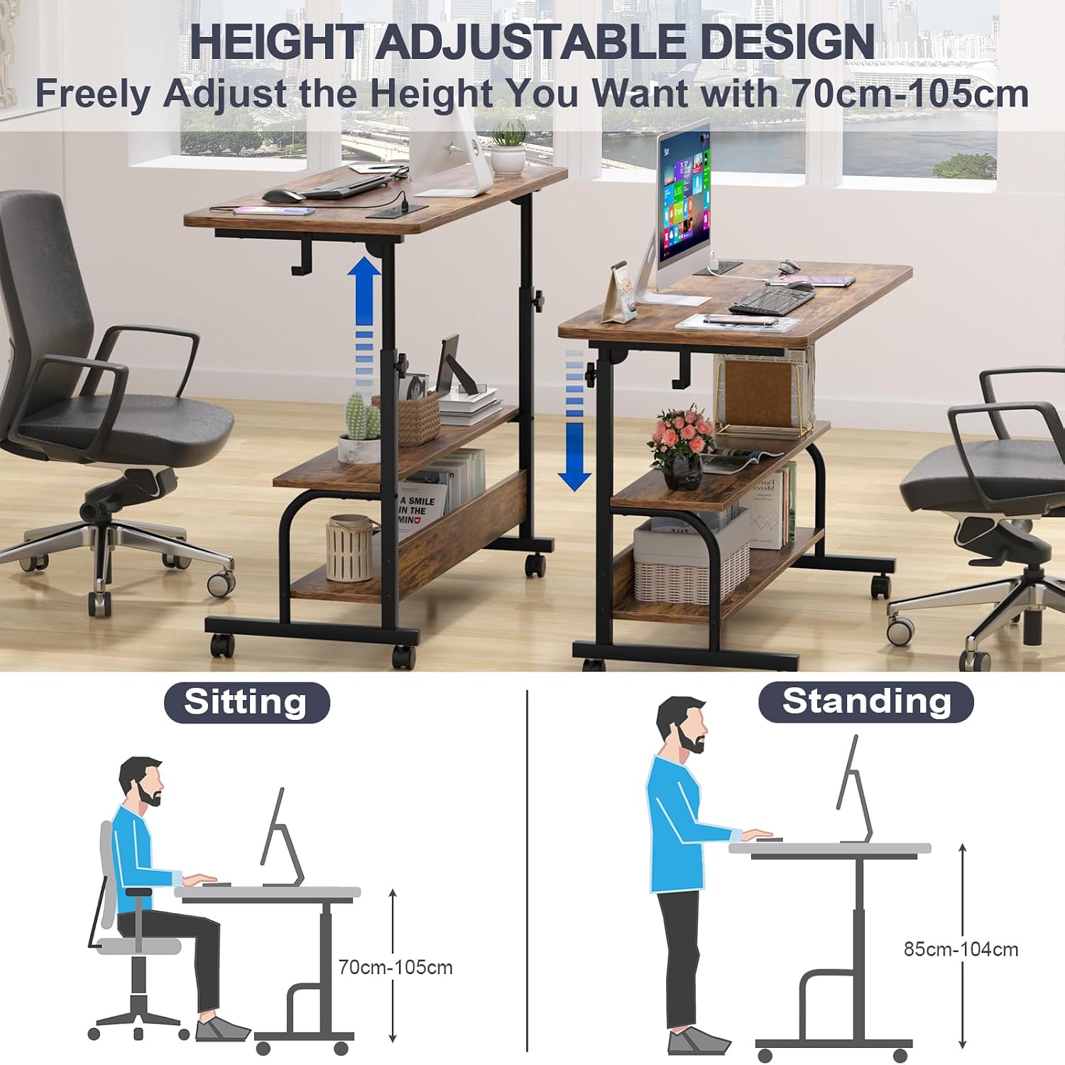 Detalle de iSunirm rolling standing desk, 104cm height
