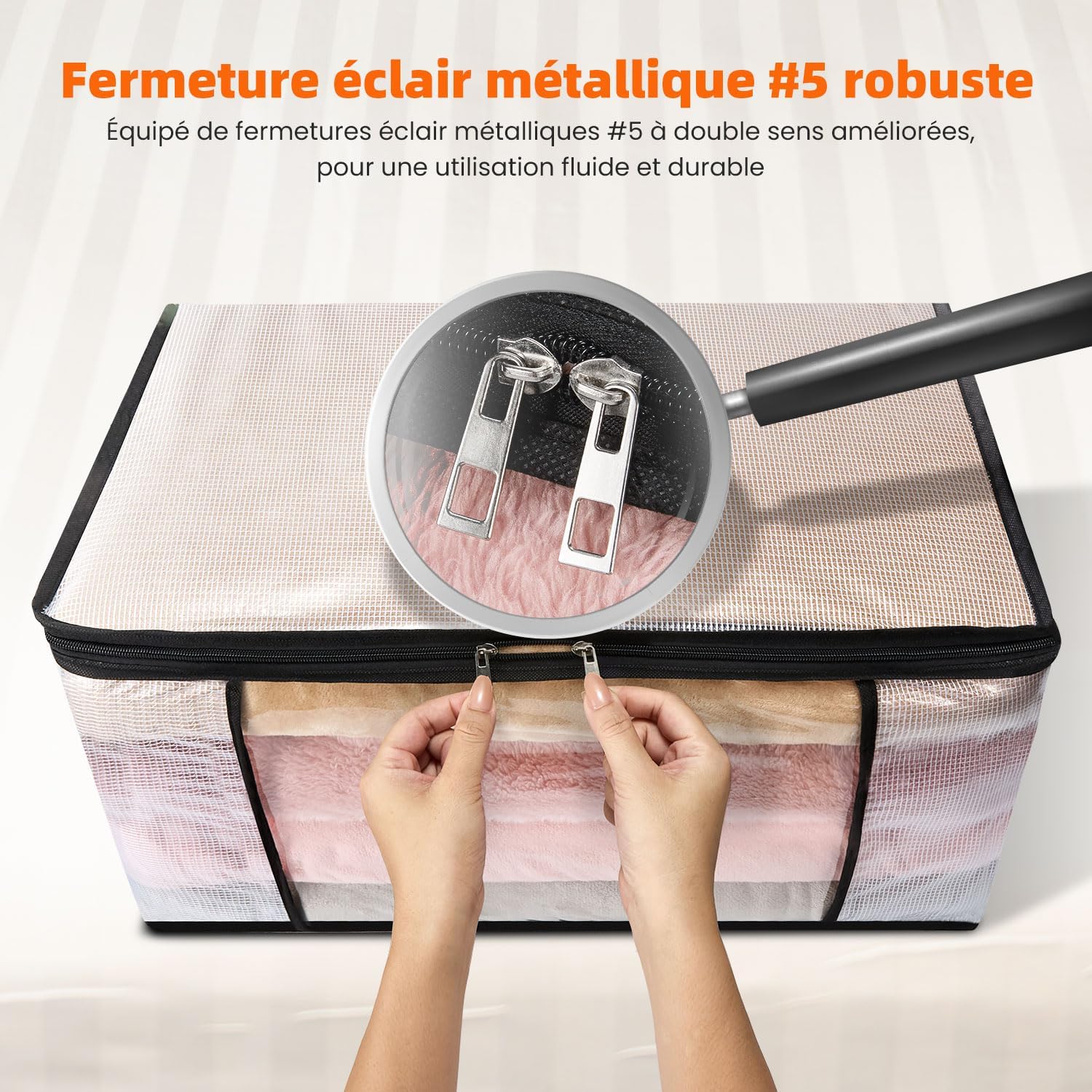 Detalle de NEWSONA Lot de 3 Sacs de Rangement Vetement Transparente 60L – Organisateur Pliable avec Fermeture Éclair et Poignées