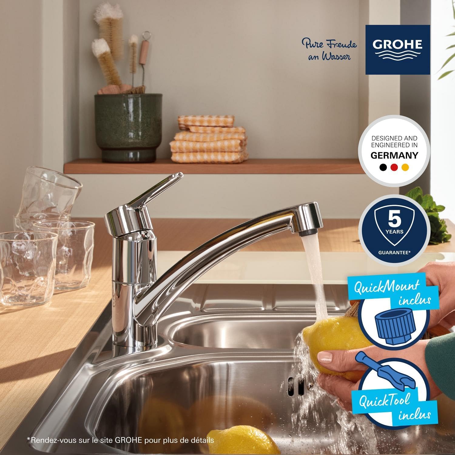 Thumbnail 2 de GROHE StartEco Mitigeur Monocommande Évier Chromé – Rotation 140°, Mousseur avec Fente sans outil
