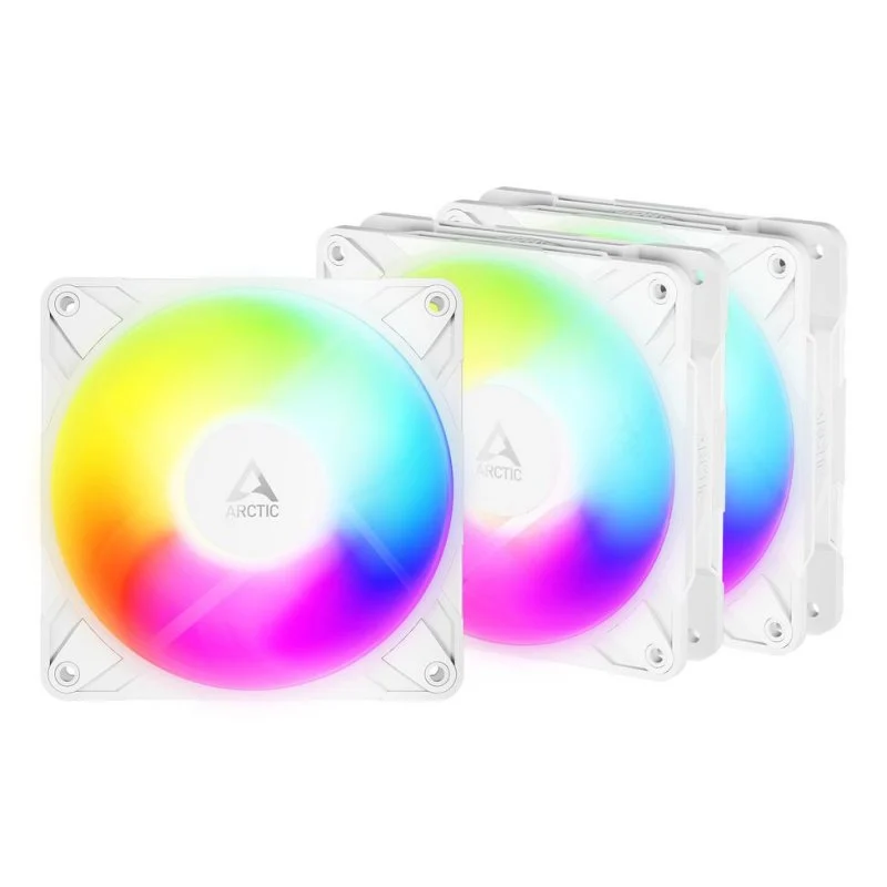 Detalle de Ventilador suplementario Arctic Freezer P12 Pro Reverse A-RGB 120 mm pack 3 (PWM, 3000 RPM) con iluminación RGB