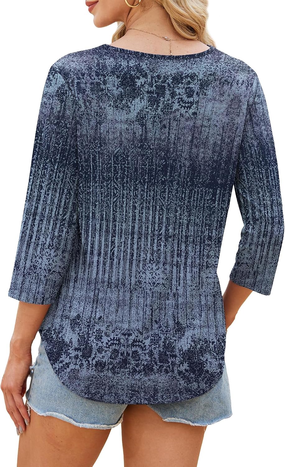 Detalle 1 de WIHOLL 3/4-Sleeve Women's Blouse with V-Neck, Scalloped Neckline and Curved Hem