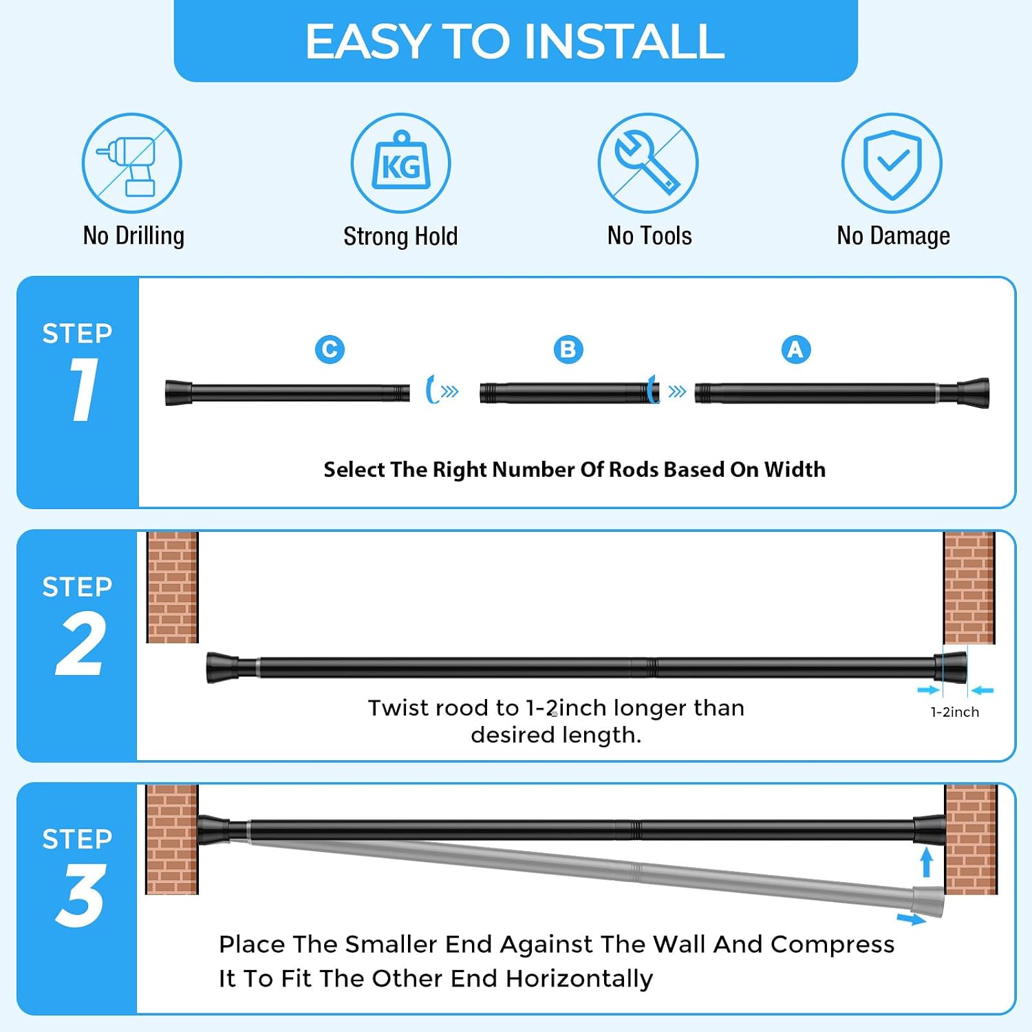 Detalle 2 de AIZESI Tension Curtain Rod 16–26 Inch