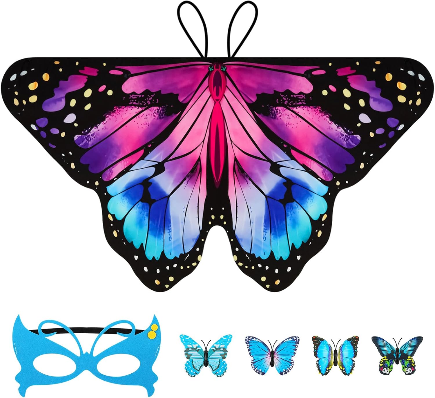 Aomig Ali di Farfalla per Bambini (Costume Fata) con Maschera e Clip – Viola + Blu