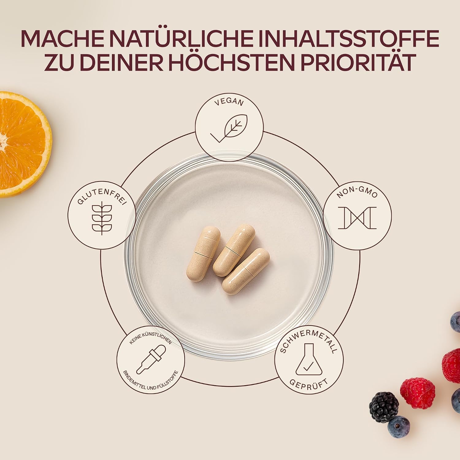 Detalle de Vitamin C Hochdosiert Vegan – Acerola Vitamin C 1000 mg pro Tagesdosis (2 Kapseln) mit Hagebutten und Zitrus-Bioflavonoiden, 180 Kapseln
