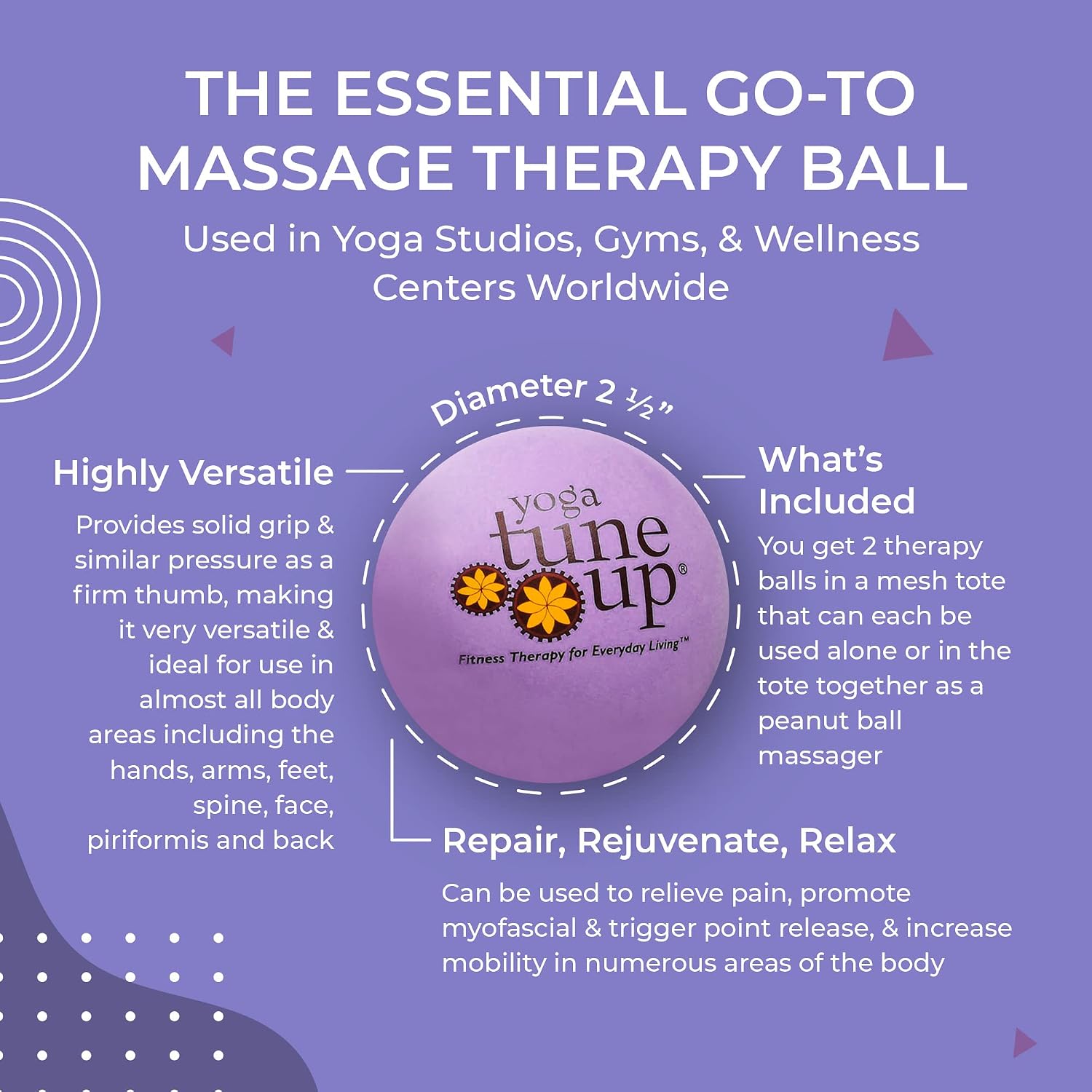 Detalle de Yoga Tune Up Jill Miller's Therapy Balls Deep Purple 筋膜ケア用マッサージボール、ラバー製・ポータブル