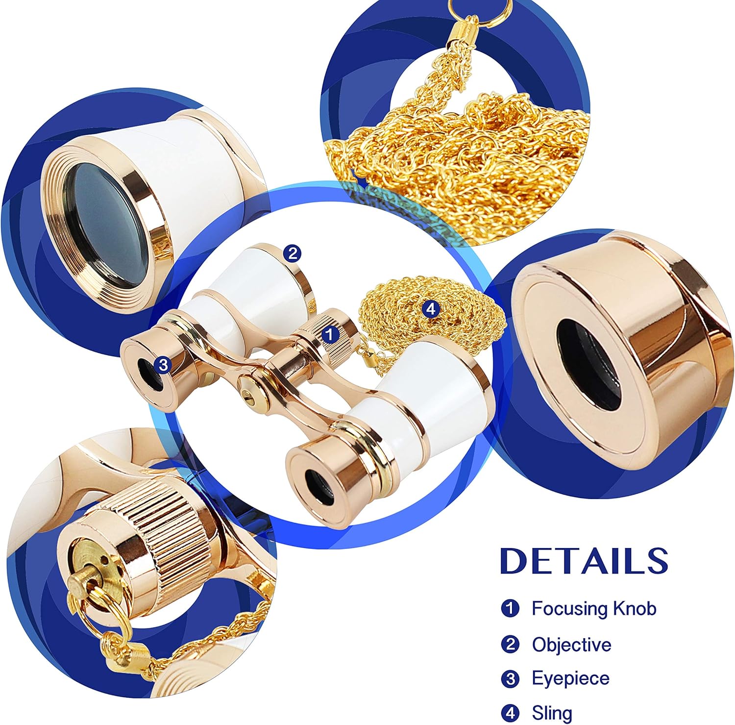 Detalle de Aomekie Theatre Opera Glasses Binoculars 3X25 with Chain (White)