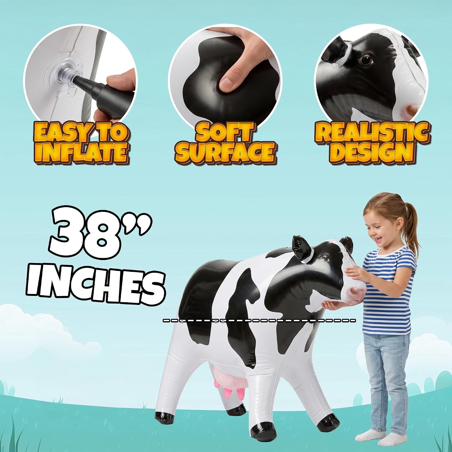 Detalle de KiddieLoot 38-Inch Inflatable Cow Float for Parties and Pool Decor