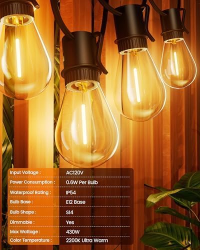 Detalle 2 de Torkase GLS-20J2P-E17-S14- Outdoor String Lights, 150 ft, 2200K S14 LEDs