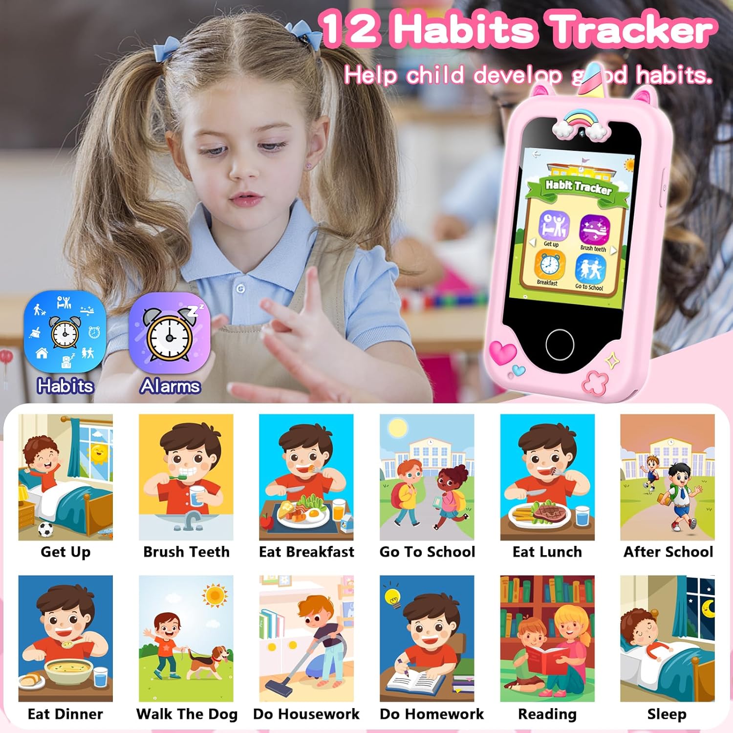 Detalle 2 de Luoba Kids Smart Phone for Girls & Boys (Pink) 2.8" Touchscreen Toy Phone with Dual Camera, Games, Music & 8GB Card