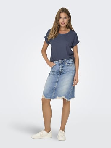 Detalle de Only Onlmoster S/S O-Neck Top Noos JRS – Basic T-Shirt mit Rundhals und Umschlagbündchen