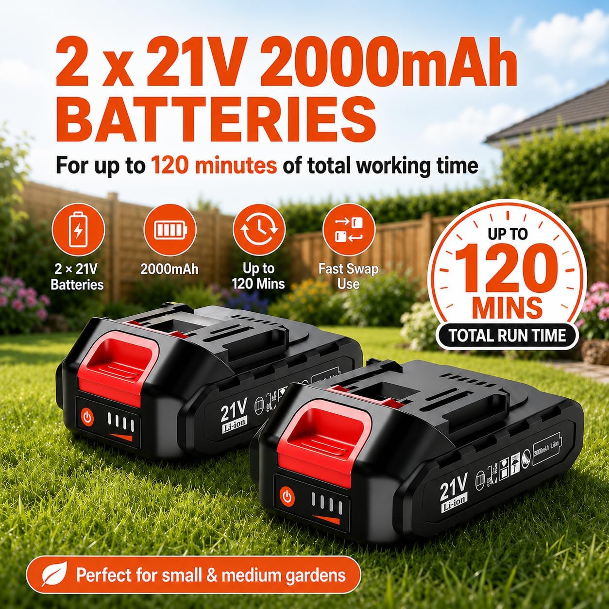 Thumbnail 2 de 21V Cordless Strimmer with 750W Motor and 2x 2000mAh Batteries