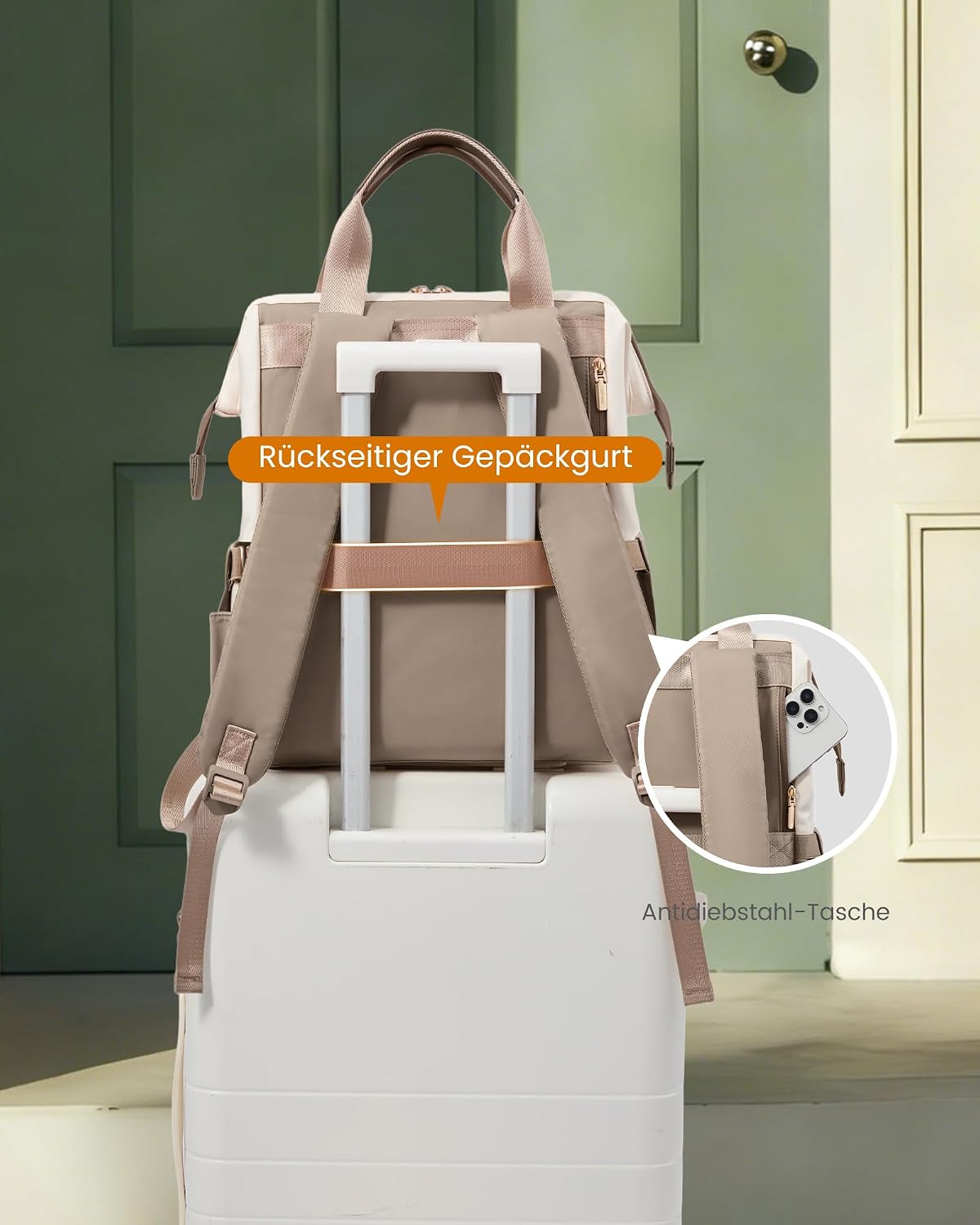 Detalle de LOVEVOOK Damen-Rucksack 15,6 Zoll – 2-in-1 Handtasche, wasserdicht, 20 Taschen, großes Fach, ideal für Schule, Uni, Arbeit und Reisen