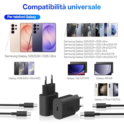 Thumbnail 7 de BSTOEM Caricabatterie USB-C da 25 W (2 pezzi) + 2 cavi USB-C da 2 m per Samsung Galaxy