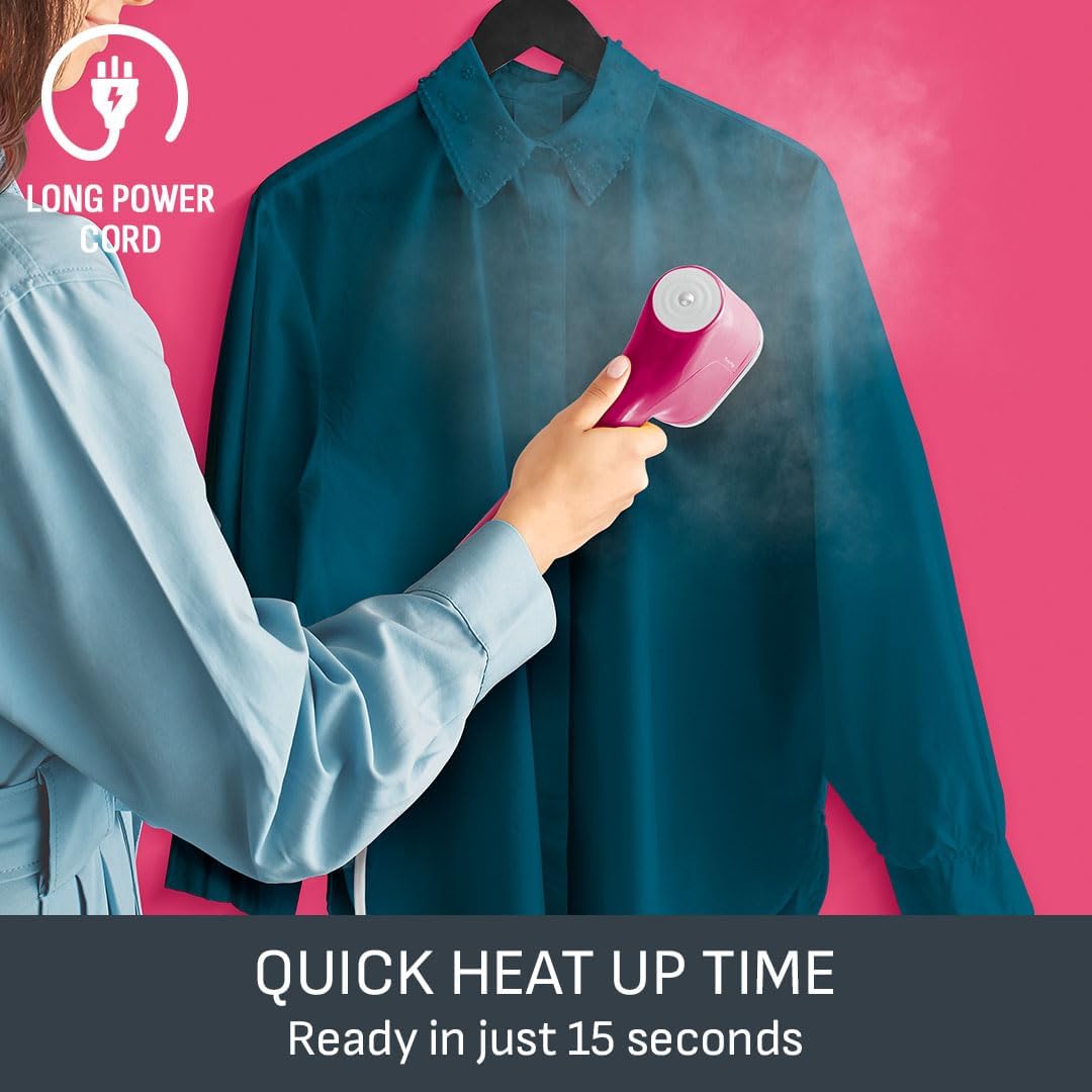 Thumbnail 3 de Tefal Pure Pop Slim DT2023 handheld clothes steamer (pink) – no ironing board needed