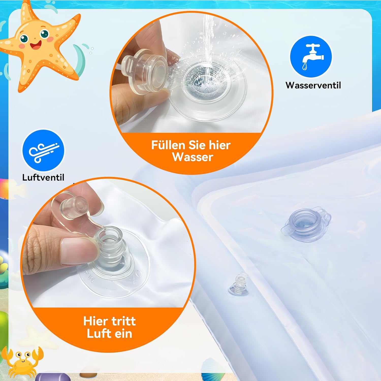 Thumbnail 4 de Wassermatte Baby Spielzeug 3–9 Monate – BPA-frei, aufblasbare Bauchzeit Matte für motorische Entwicklung
