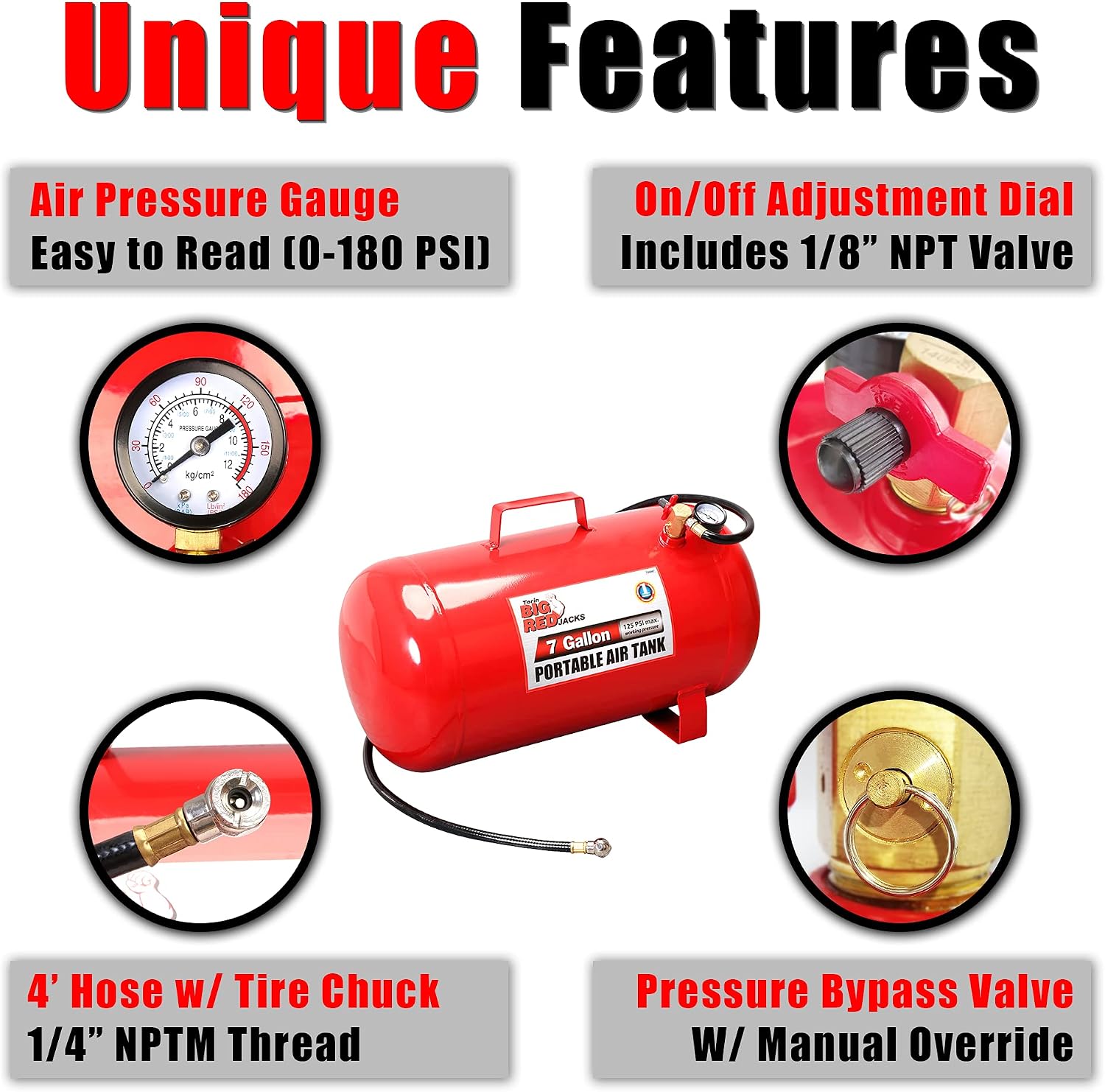 Detalle 2 de Torin T88007 draagbare luchttank van 7 gallon in aluminium, rood