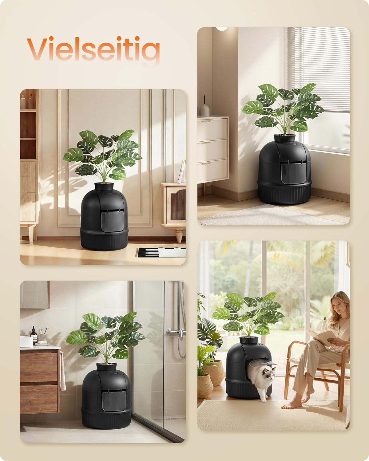 Thumbnail 6 de Feandrea Katzenklo Blumentopf – versteckte Katzentoilette mit Pflanzendekor, Tür und Geruchskontrolle