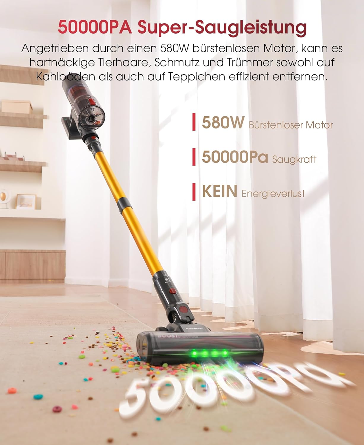 Thumbnail 3 de UNINELL HOME Akku Staubsauger 50000Pa – Kabellos, 70 Minuten Laufzeit, LED-Display und Anti-Verwicklung