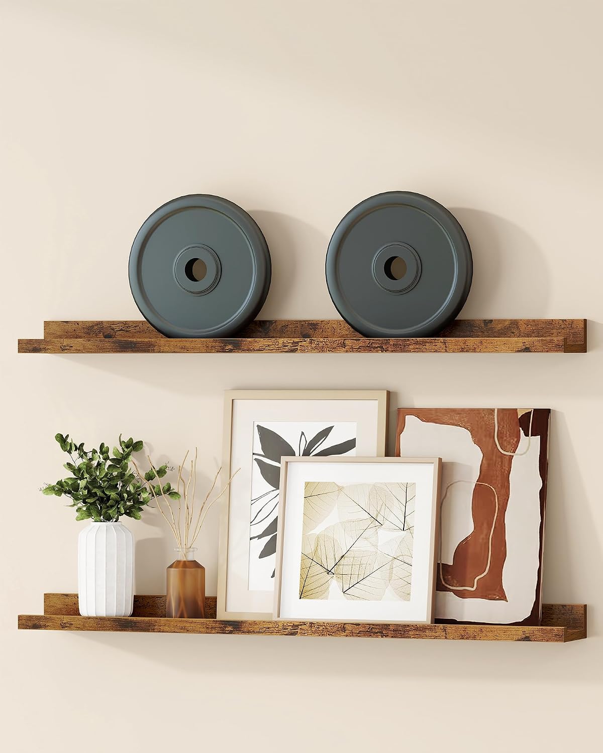 Detalle 2 de VASAGLE LWS084K01 Floating Wall Shelves, Set of 2, 80 cm, Vintage Brown