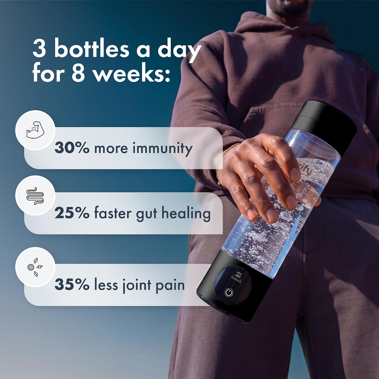 Detalle de PIURIFY Hydrogenator Bottle Hydrogen Water Generator, 10 oz, OLED Display