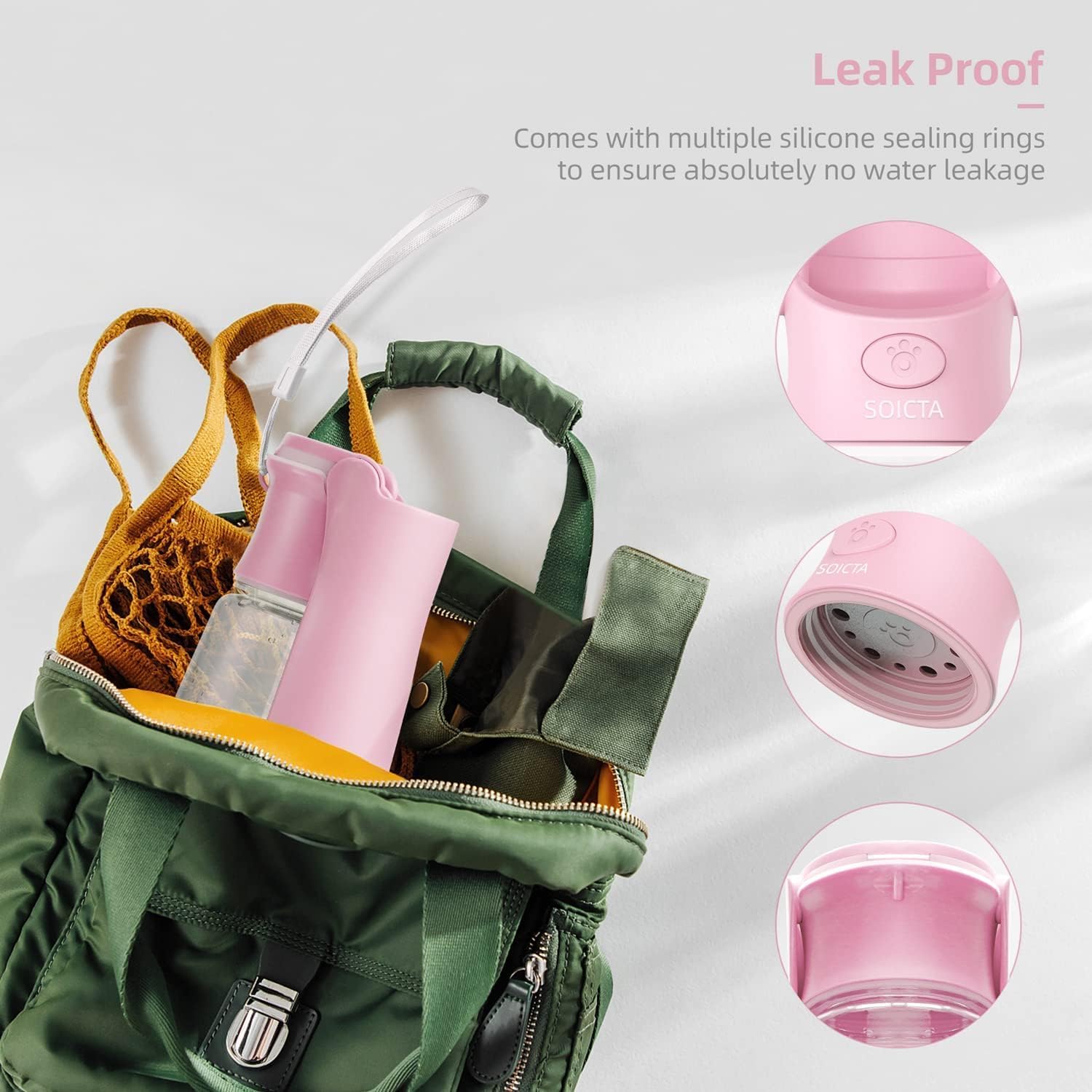 Detalle de SOICTA dog water bottle 19 OZ pink