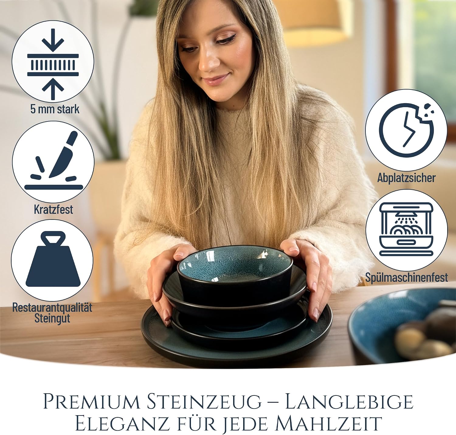 Detalle de Pure Living Ibiza Steingut Geschirrset 24-tlg. für 6 Personen 🍽