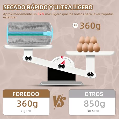 Detalle de FOREDOO 2 en 1 Bolsa lavadora para zapatillas con doble cremallera: limpieza 360° y versatilidad