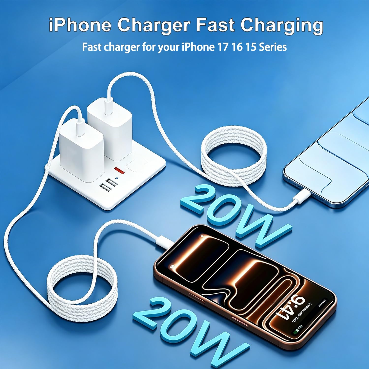 Detalle de Blechmeki LR-FC02 20W USB-C Charger 2-Pack with 6-Foot Woven Cables