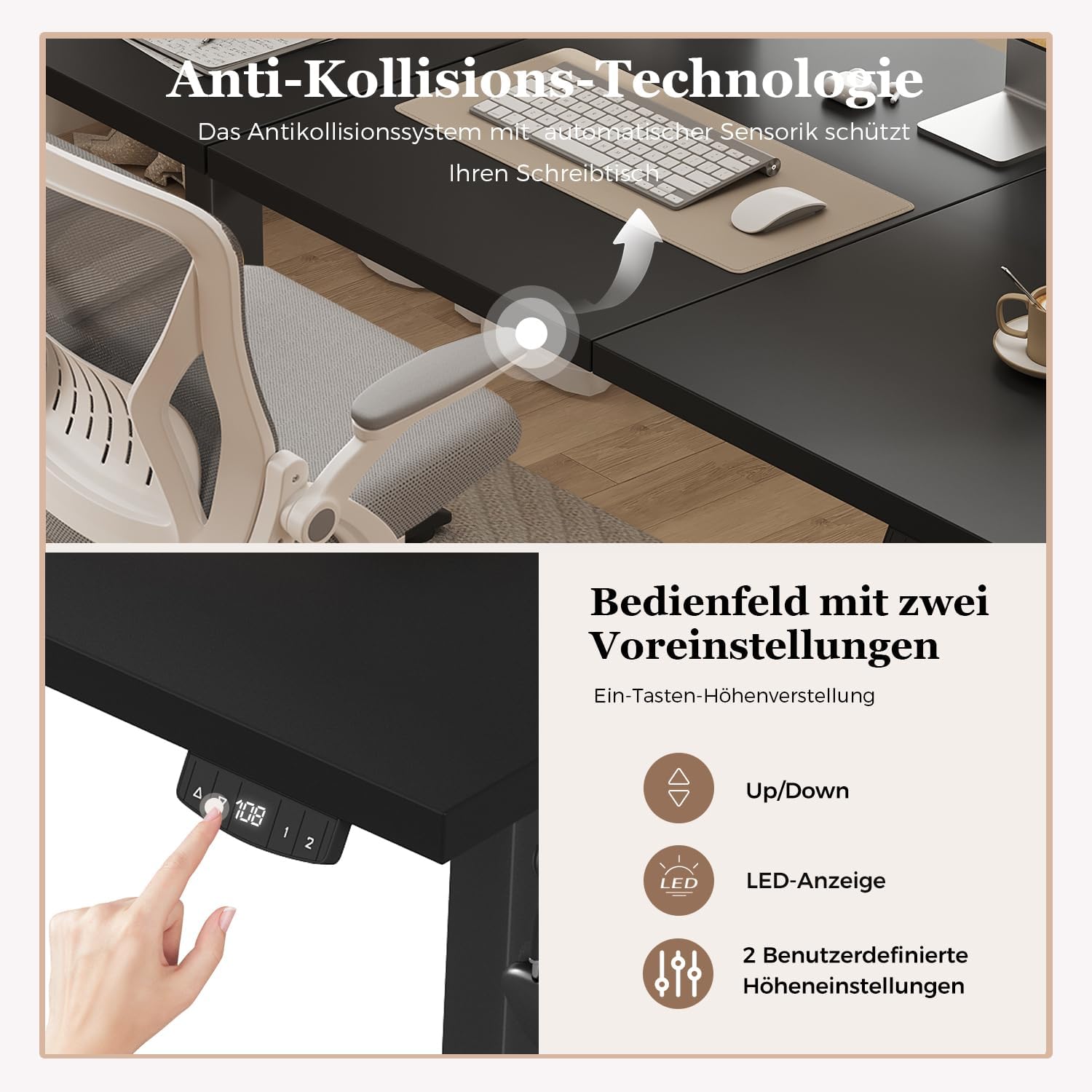 Thumbnail 4 de Klicelor Höhenverstellbarer Schreibtisch – Elektrischer Steh-Sitz Bürotisch, 140 x 60 cm, Schwarz