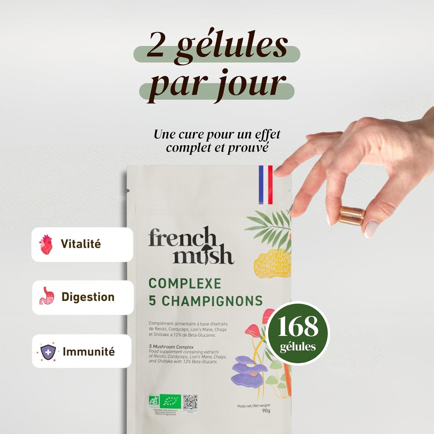 Thumbnail 2 de French Mush Complexe 5 Champignons Bio Grand Format – 168 Gélules Vegan