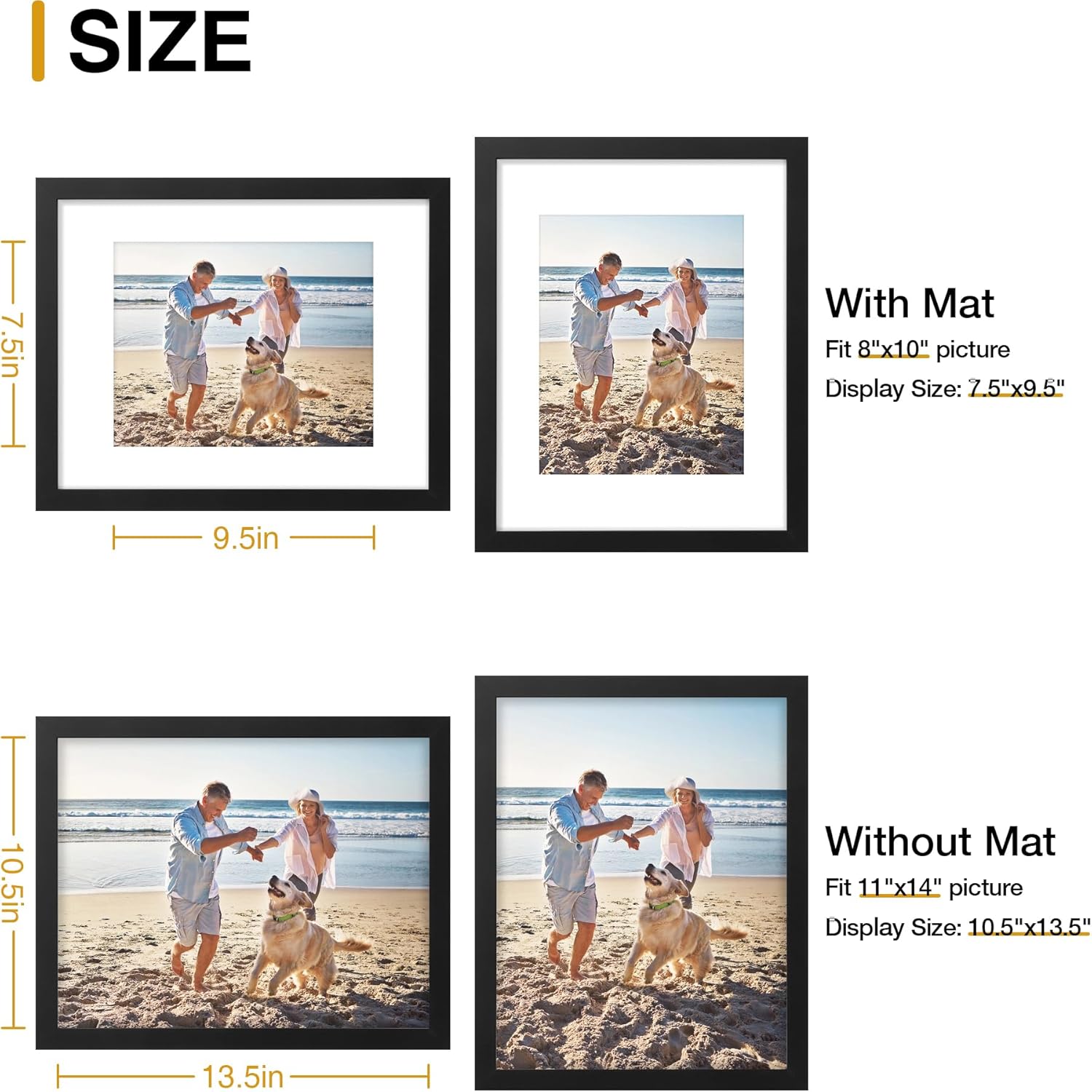 Detalle 2 de decorUhome 11x14 Picture Frame (Black) for 8x10 Photos with Mat or 11x14 Without Mat, Wall-Mount, 1 Pack