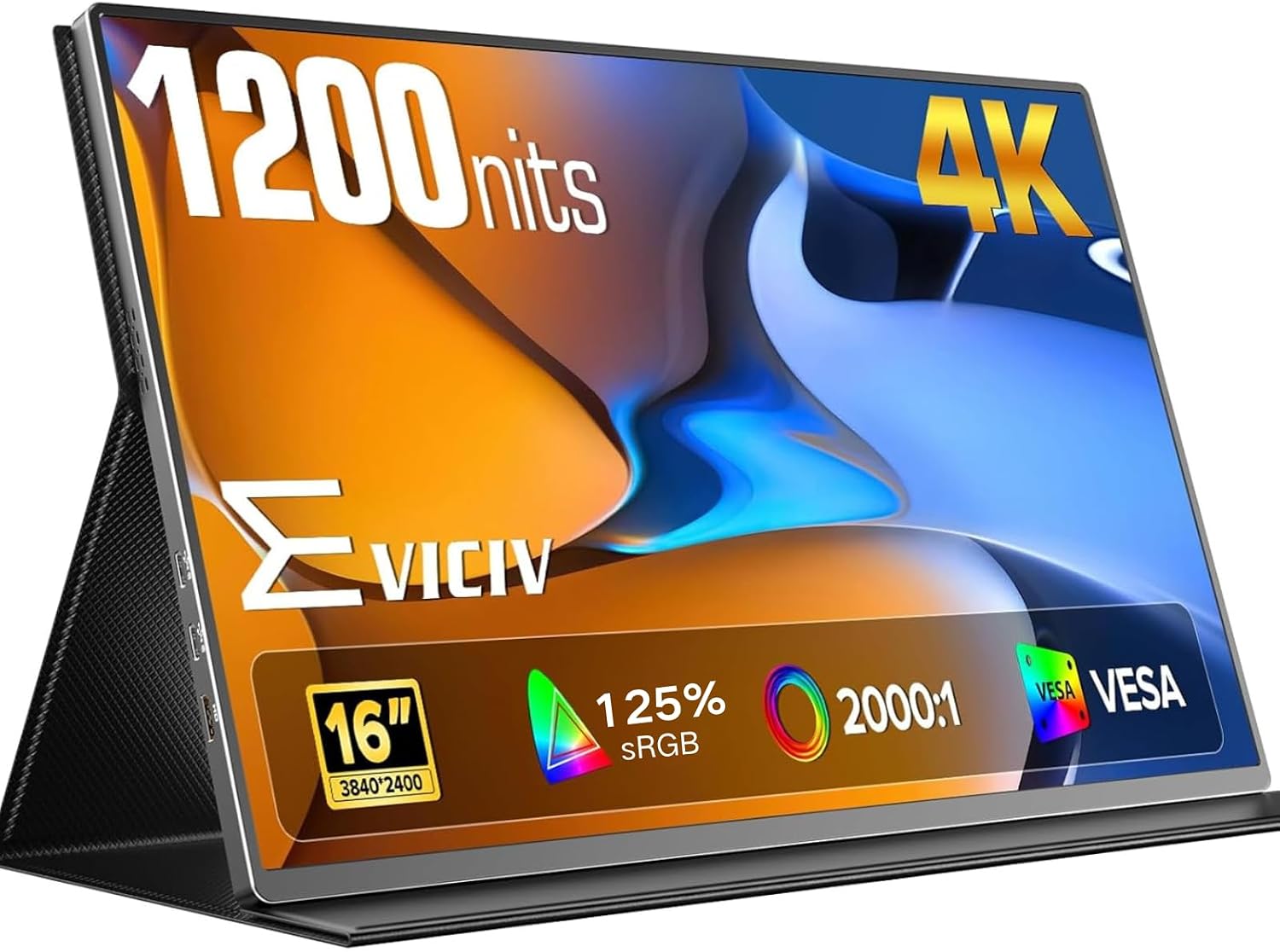 Detalle de EVICIV 4K Portable Monitor 16" (1200 Nits) – Bright, versatile second screen for laptops and consoles