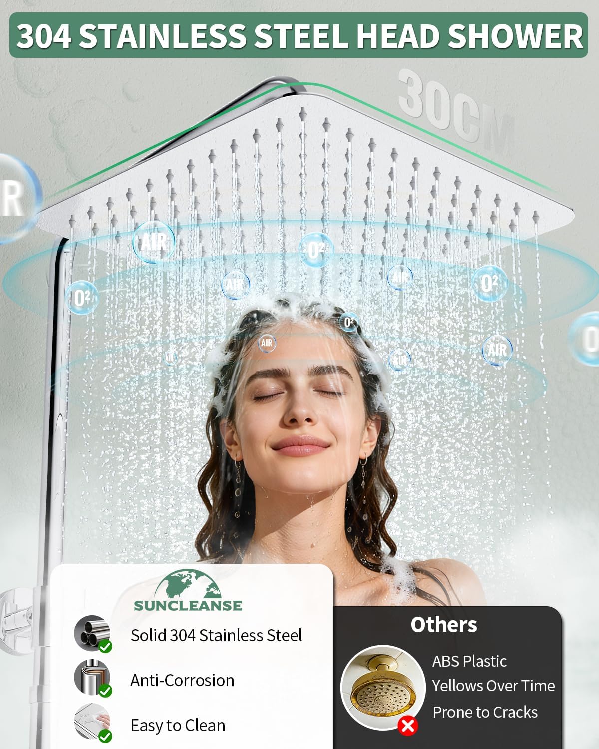 Thumbnail 2 de SunCleanse Shower Riser Rail Kit with 30 × 30 cm Square Overhead Shower – Chrome