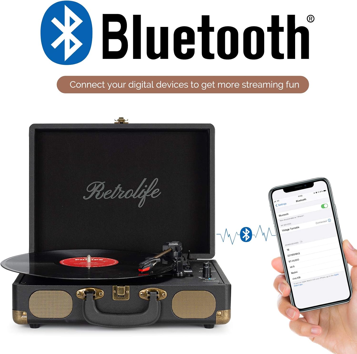 Detalle 2 de Vinyl Record Player 3-Speed Bluetooth Suitcase