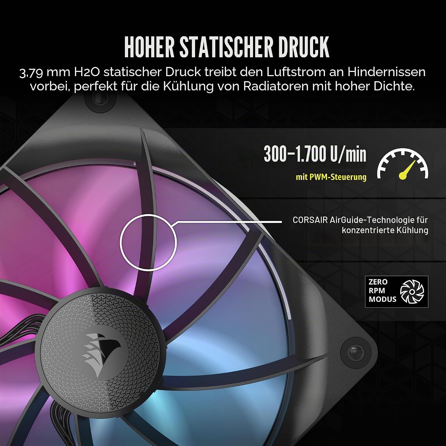 Detalle de CORSAIR iCUE LINK RX140 RGB 140mm PWM-Lüfter – Dual Pack, Schwarz